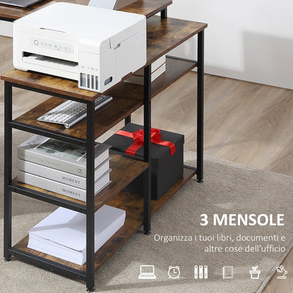 Industrial Corner Desk with 3-Tier Bookshelf, 135 x 90 x 79 cm, Brown and Black