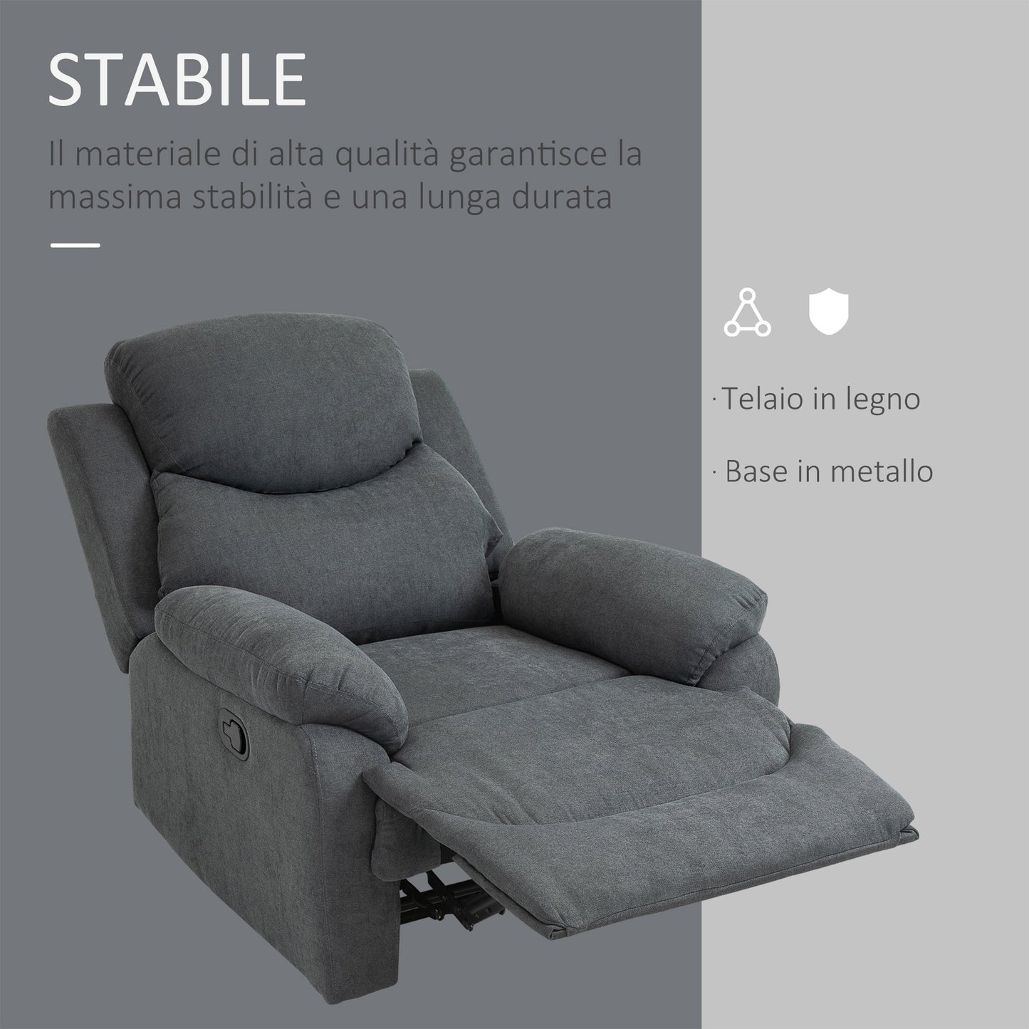 Ergonomic Manual Fabric Relax Chair, 150° Reclining Chair and Footrest for Home and Office, 93x88x102cm, Dark Grey