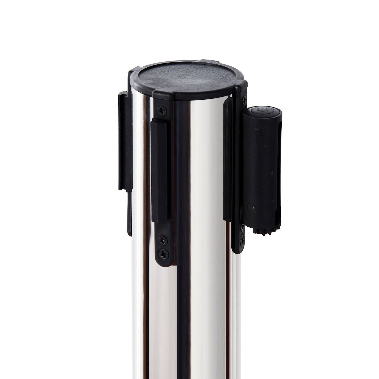 Silver Retractable Bollards | with black ribbon of 2m in Stainless Steel and Nylon | ф32x90cm