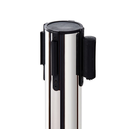 Silver Retractable Bollards | with black ribbon of 2m in Stainless Steel and Nylon | ф32x90cm