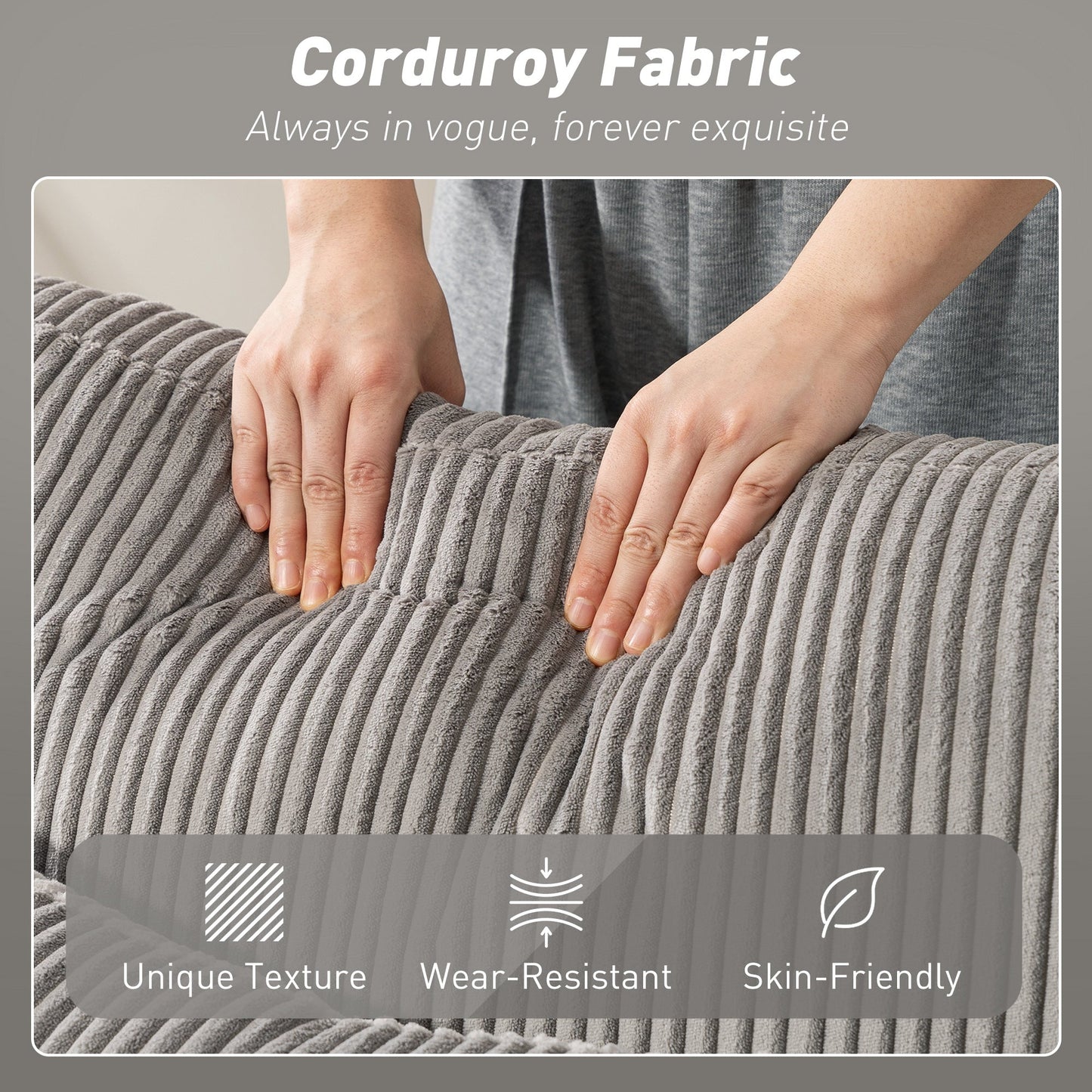 Modern U-Shaped Sofa Bed with 2 Chaise Longues and Storage Compartments, Corduroy, 282x140x86 cm, Grey