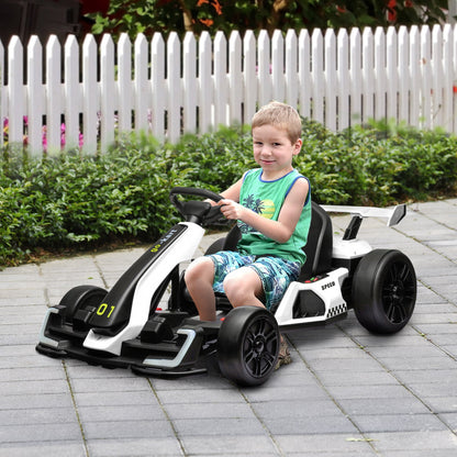 Electric Go Kart for Kids 6-12 Years 24V 12km/h with Adjustable Seat, White