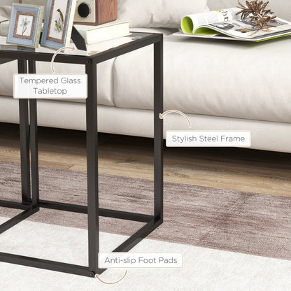 CIELO | Set of 2 Modern Black Coffee Tables with Tempered Glass
