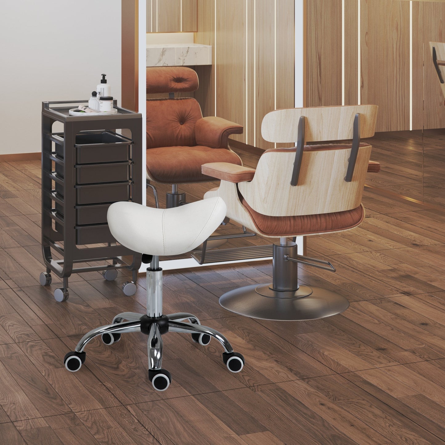 Stool for Beautician Hairdresser Happy Seat Sella 52 × 53 × 49-61cm cream