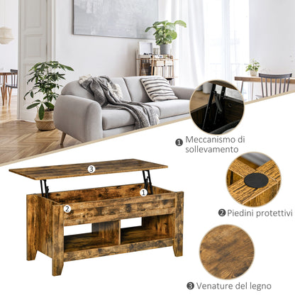 Industrial Style Coffee Table with Storage Compartment and Lifting Top in Wood, 105x50x49cm, Rustic Brown