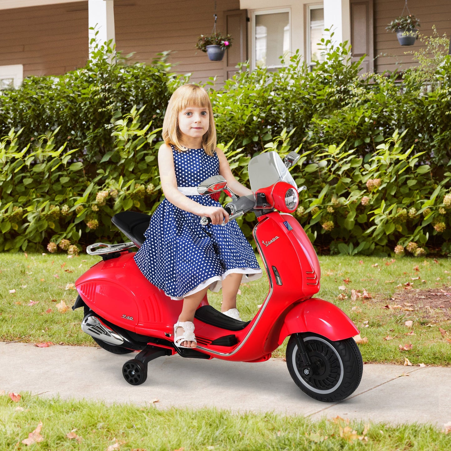 Officially Licensed Vespa Electric Ride-On Motorcycle for Kids, 2 Wheels, Lights and Sounds, 108x49x75 cm, Red
