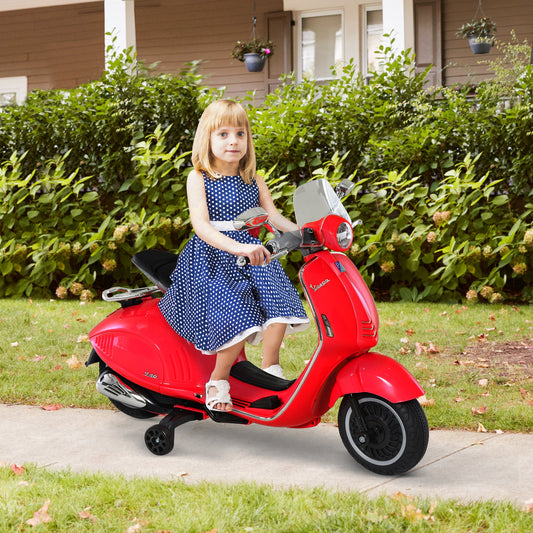 Officially Licensed Vespa Electric Ride-On Motorcycle for Kids, 2 Wheels, Lights and Sounds, 108x49x75 cm, Red