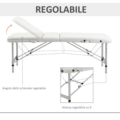 Portable Folding Professional Massage Table in White Aluminum 215x81x61-84cm