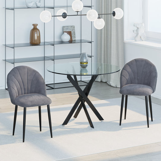 Set of 2 Nordic and Ergonomic Dining Chairs, Kitchen and Living Room Chairs in Metal and Grey Velvet, 52x54x79 cm