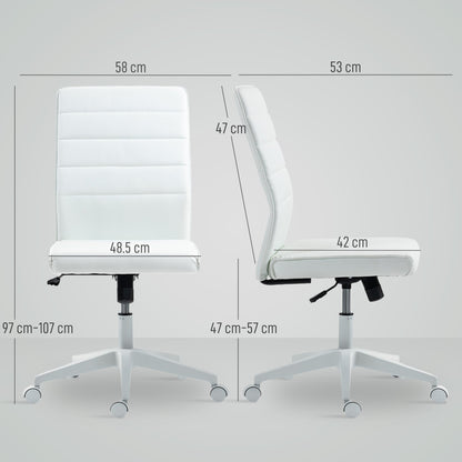 Ergonomic Office Chair with Curved Backrest, Adjustable PU Leather and Steel, 58x53x97-107 cm, White