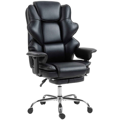 Office Chair with Footrest and Headrest, PU Leather, Foam and Metal, 76x73x117-125 cm, Black
