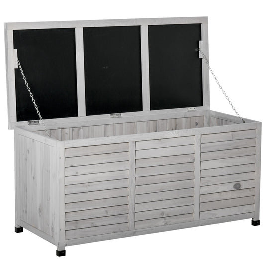 Fir Wood Storage Bench, Outdoor Chest with Non-Slip Feet 127x56x60cm, Grey