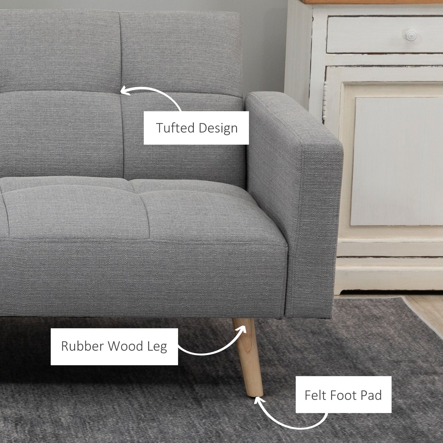 Grey Double Sofa Bed Breathable Linen and adjustable backrest | 205x95x80 cm