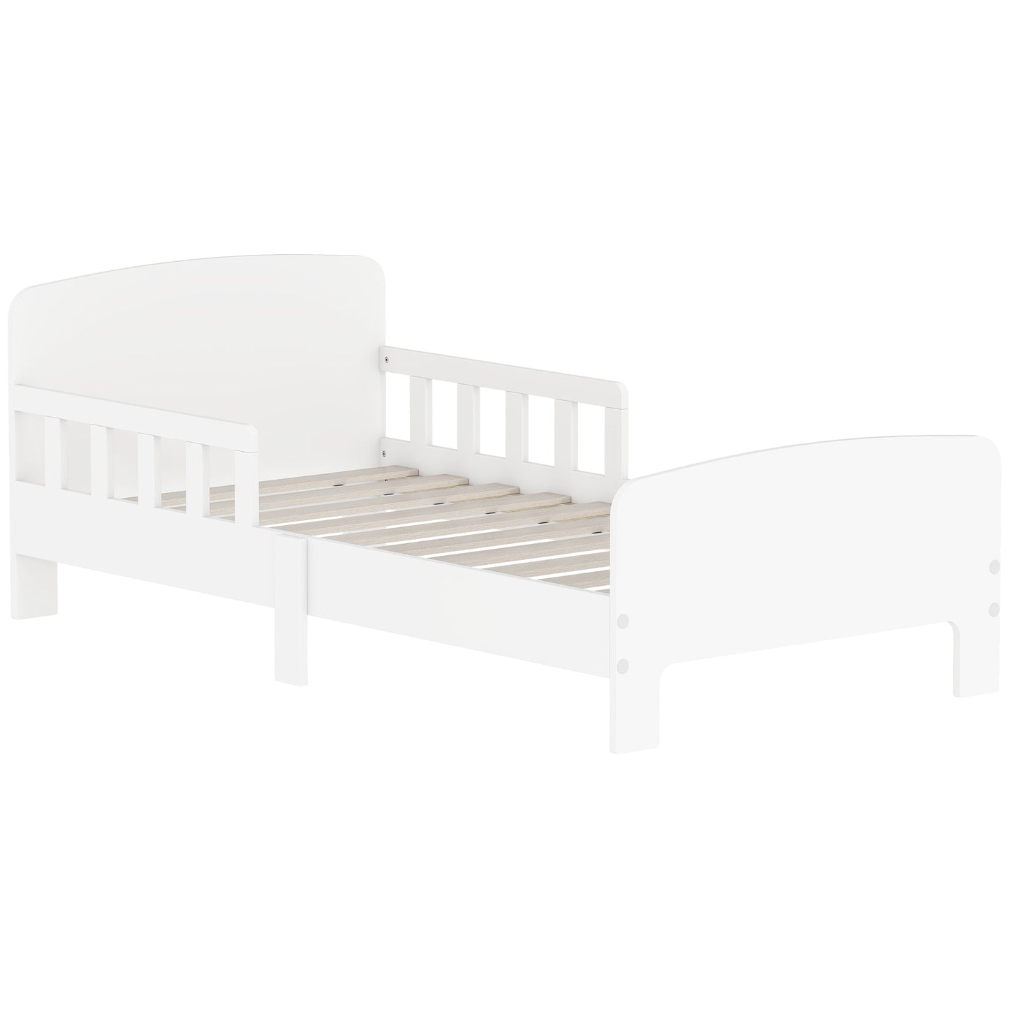 Children's Bed for 3-8 Years Low with Side Rails and Smooth Edges, Made of Wood, 143.5x74.2x54 cm, White