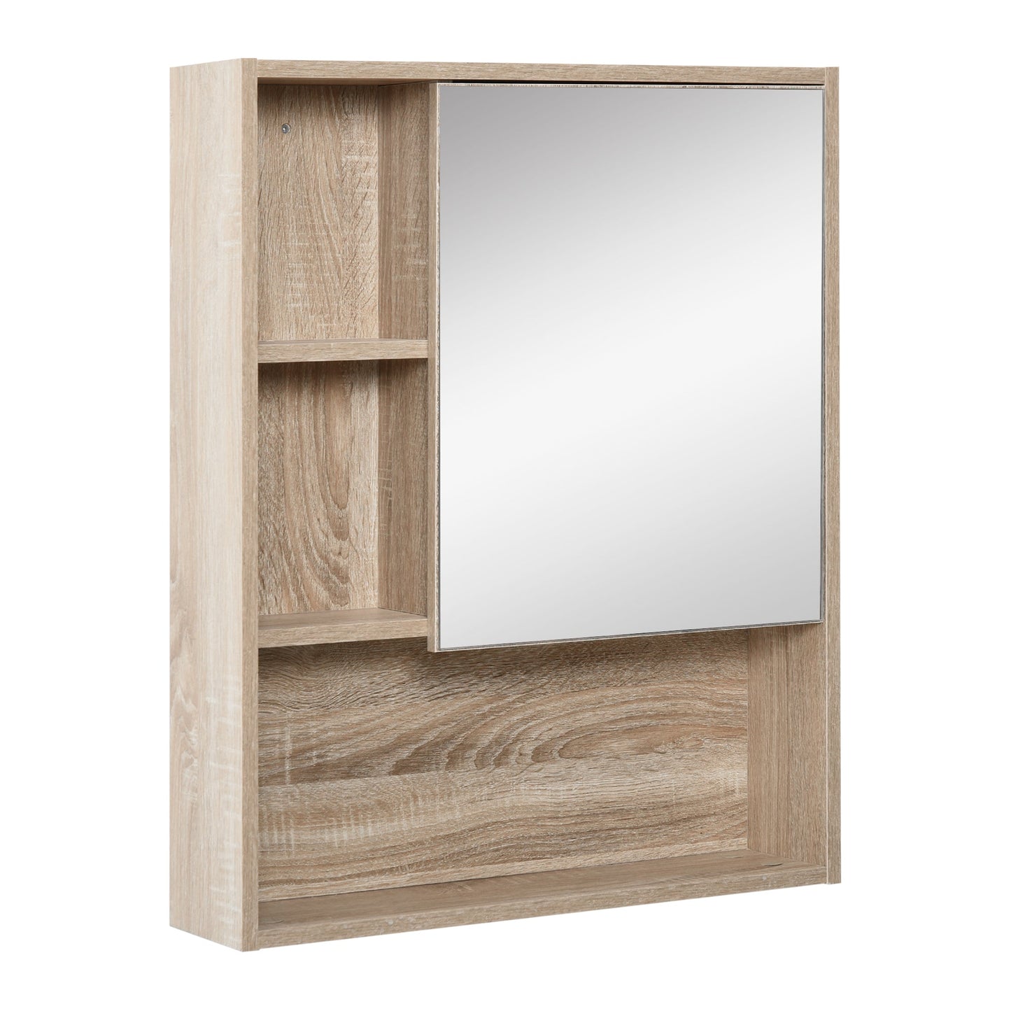 kleankin mirror cabinet for bathroom with adjustable shelf oak wall mounting
