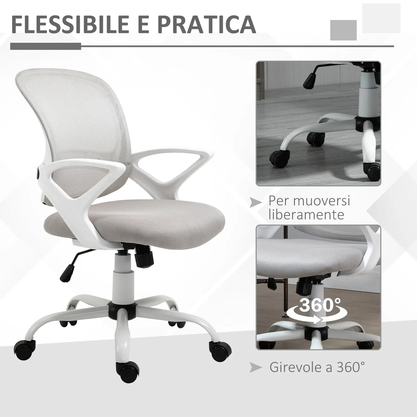 Grey Mesh Fabric Rocking Office Chair, Ergonomic Swivel Desk Chair with Adjustable Height