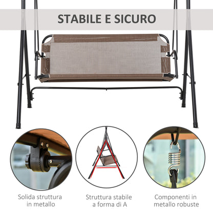 LOUISIANA | 3 Seater Garden Swing Terrace with Adjustable Canopy in Metal and Texteline 172x110x155cm Brown