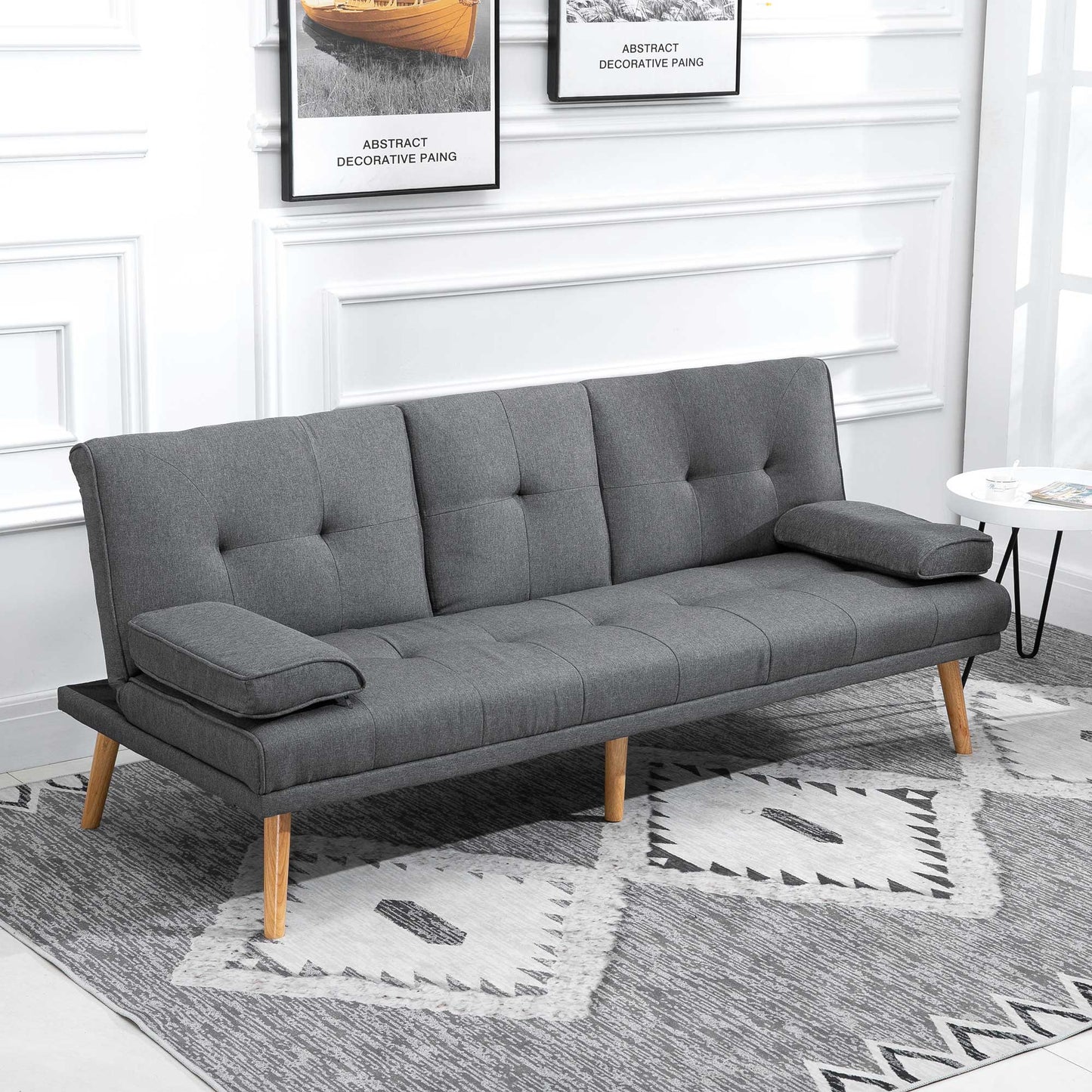 3 Seater Reclining Sofa Bed with 2 Detachable Armrests, in Linen Effect Fabric and Poplar Wood, 181x77x78 cm