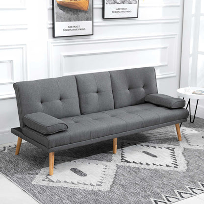 3 Seater Reclining Sofa Bed with 2 Detachable Armrests, in Linen Effect Fabric and Poplar Wood, 181x77x78 cm