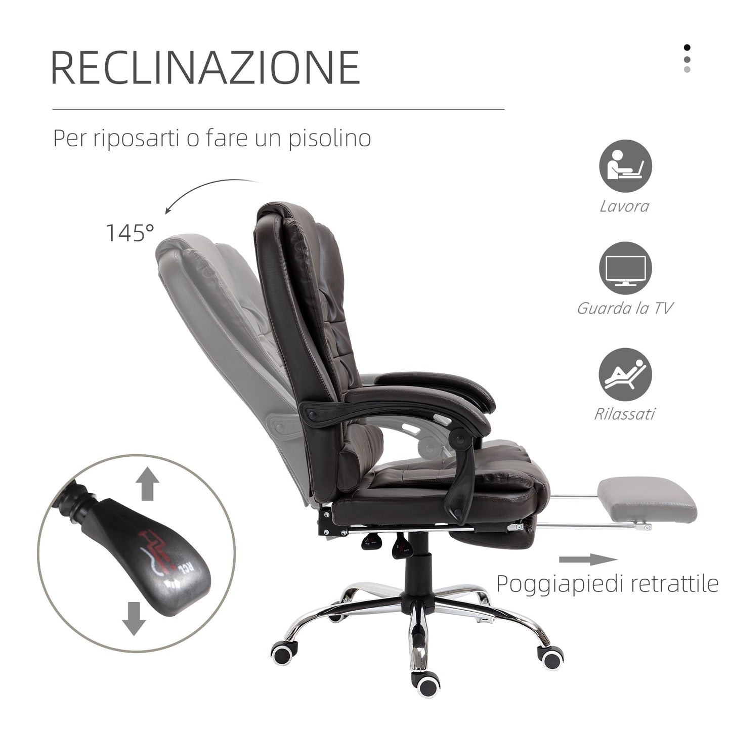 Presidential Style Reclining Office Chair with Footrest, 64.5x69x109-117 cm, Coffee