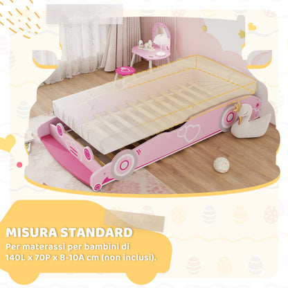 Car-Shaped Children's Bed with Raised Safety Sides for 3-5 Year Olds, 140x70 cm, Pink
