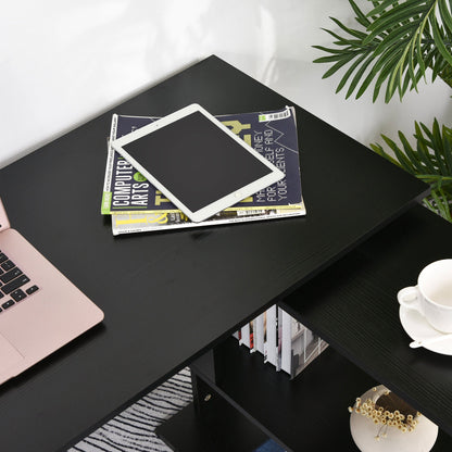 Corner Desk with 360° Swivel Top and 5 Shelves, 120x110x74.5 cm, Black