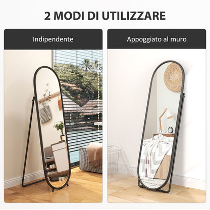 Full-Length Floor Mirror with Folding Stand, in Glass and Metal, 40x41x159 cm, Black