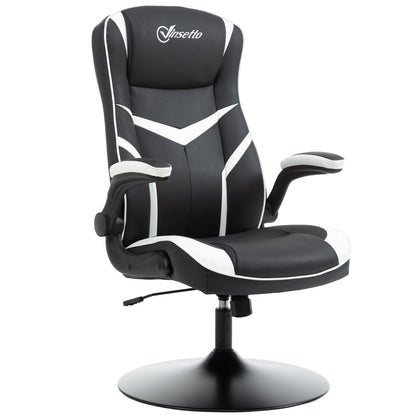 Ergonomic Office Gaming Chair, Adjustable Height, Fixed Base, Folding Armrests, Black and White