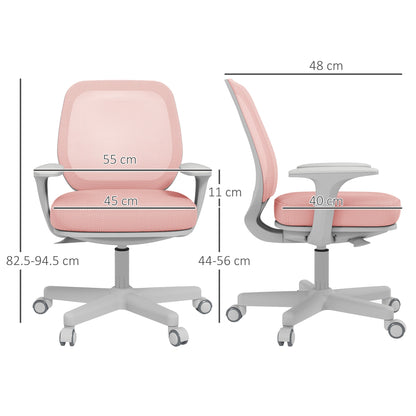Ergonomic office chair and reclining at adjustable height with 5 wheels, 55x48x82.5-94.5 cm, pink