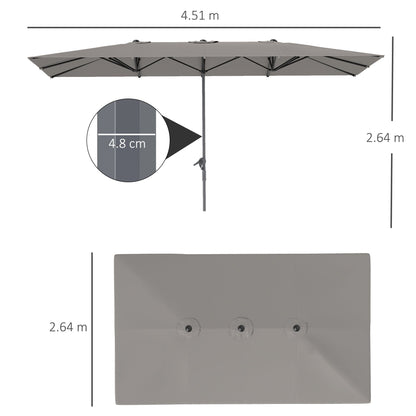 Double Garden Umbrella 4.5x2.6 m, Crank Opening and 12 Ribs, Gray