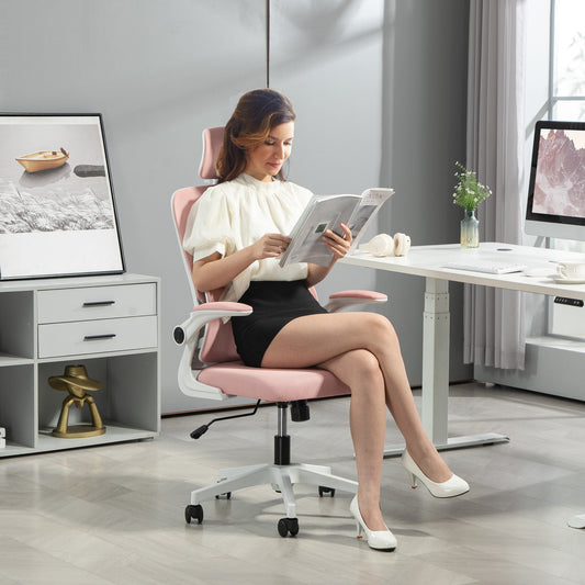 Adjustable and Reclining Office Chair with Removable Headrest, Mesh Fabric, 60x59x114-122 cm, Pink