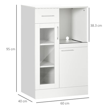 Modern Sideboard with Cabinets and Drawer in Wood and Glass, 60x40x95cm, White