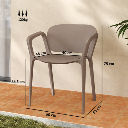 Set of 4 Stackable Garden Chairs in Modern Plastic with Armrests 60x56x75 cm, Grey
