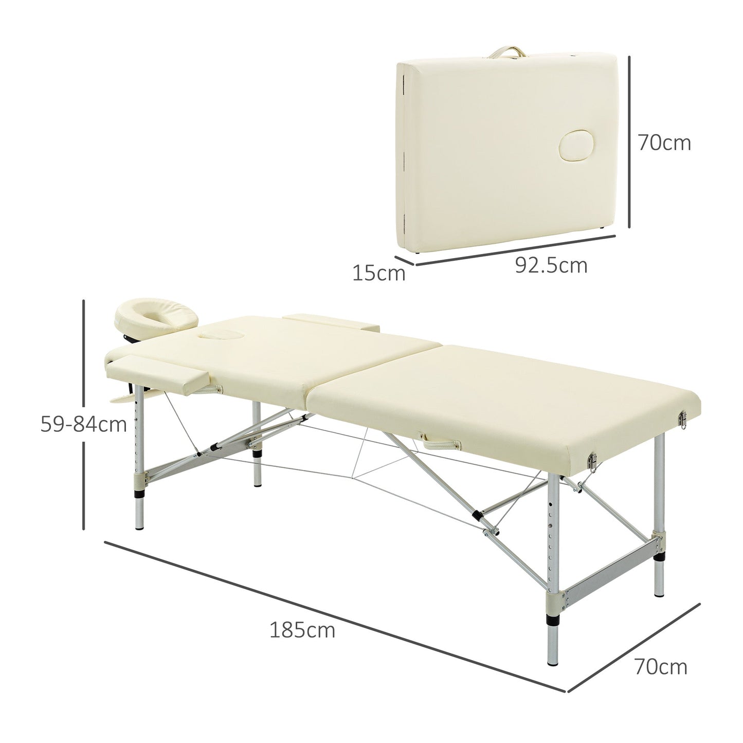 Professional Foldable Massage Table, Adjustable Height and Transport Bag, Cream-white