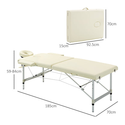 Professional Foldable Massage Table, Adjustable Height and Transport Bag, Cream-white