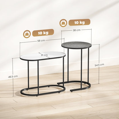 Set of 2 Stackable Coffee Tables with Metal Frame for Living Room and Office, Grey and White