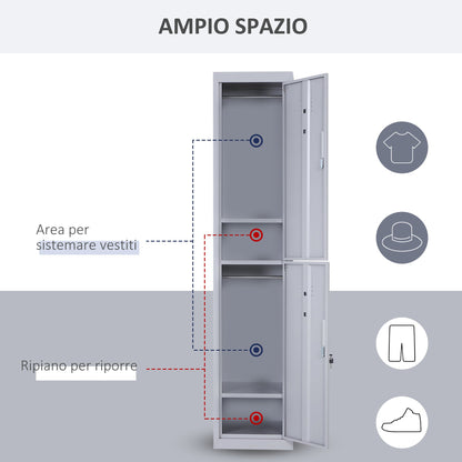 4-Shelf Cabinet with 2 Doors and Safety Lock, Office, Garage, Workshop, Cold-Rolled Steel, 38 x 46 x 180 cm, Grey