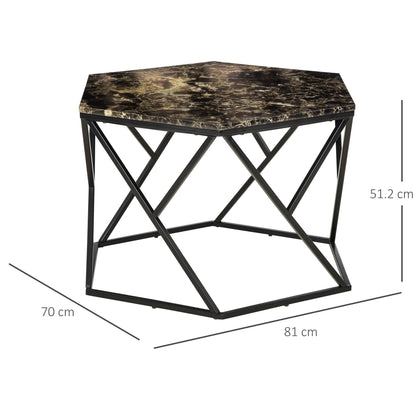 Modern Living Room Table with Marble Effect and MDF and steel structure, 81x70x51.2 cm, Black
