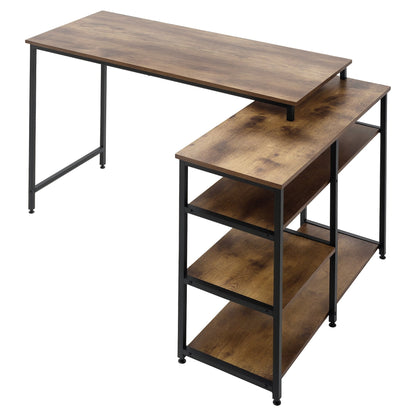 Industrial Corner Desk with 3-Tier Bookshelf, 135 x 90 x 79 cm, Brown and Black