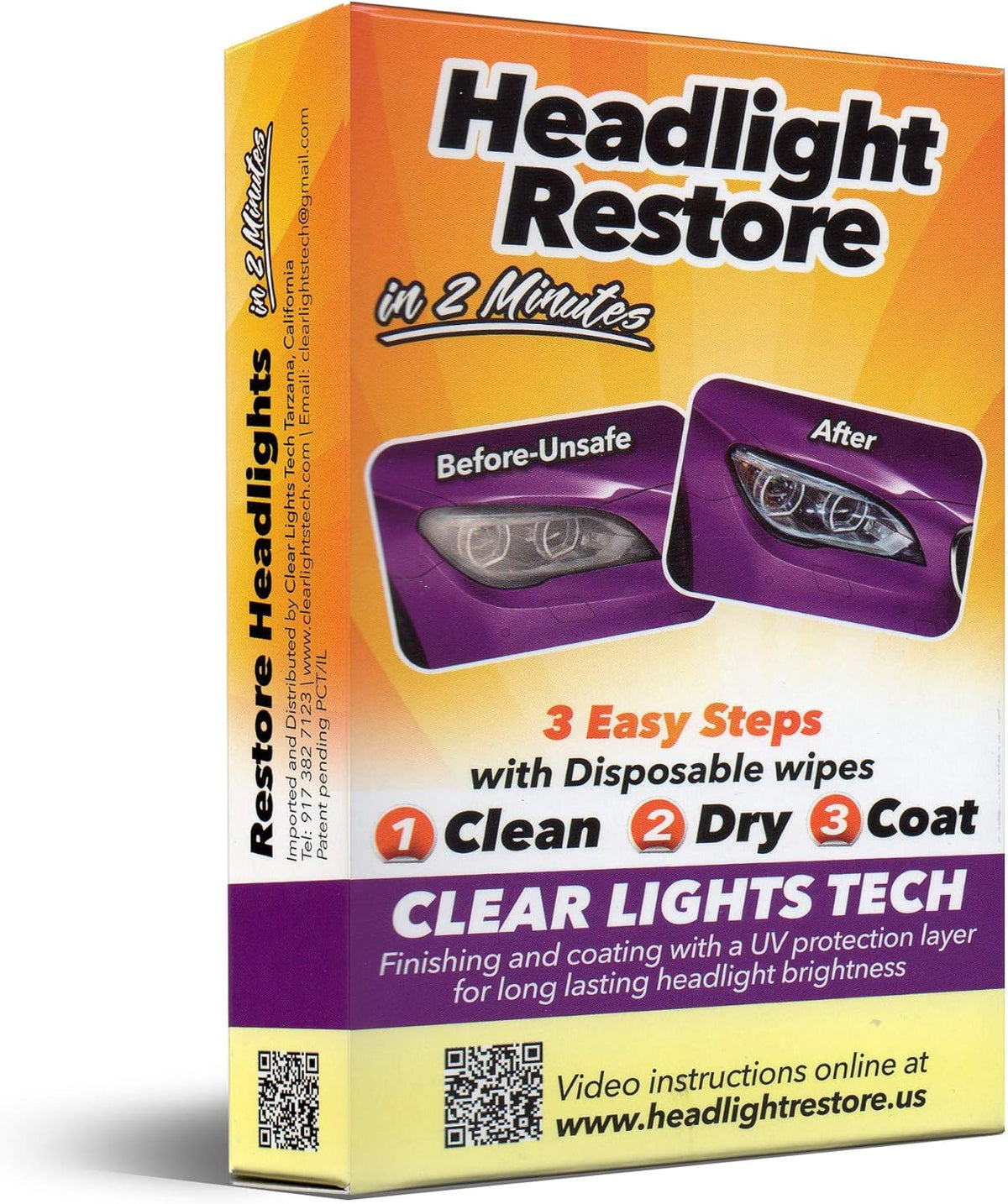 Headlight Restore US Clear Lights Tech Restoration Wipes – 3-Wipe Kit