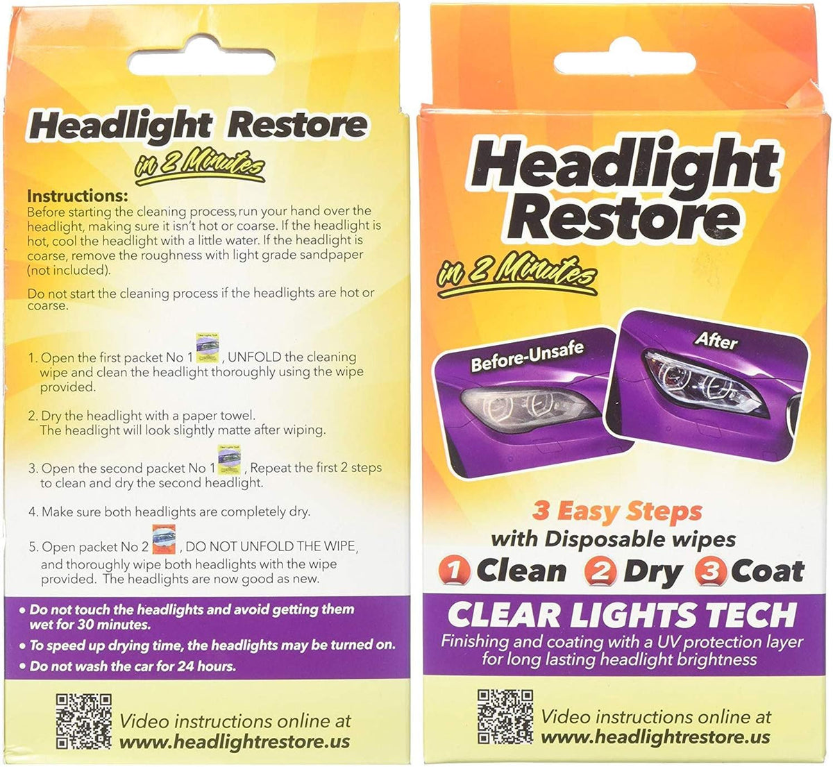 Headlight Restore US Clear Lights Tech Restoration Wipes – 3-Wipe Kit