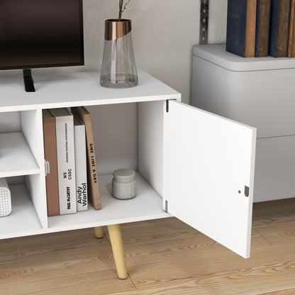 55" max TV Stand with 2 Cabinets and 2 Open Shelves, in Wood and Chipboard, 120x34x50 cm, White