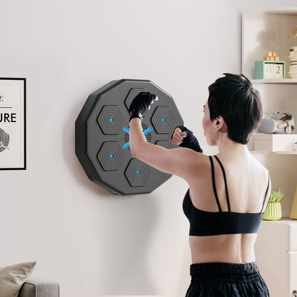 Wall-Mounted Musical Boxing Machine with Bluetooth Connection and Blue Lights, 40x40 cm, Black