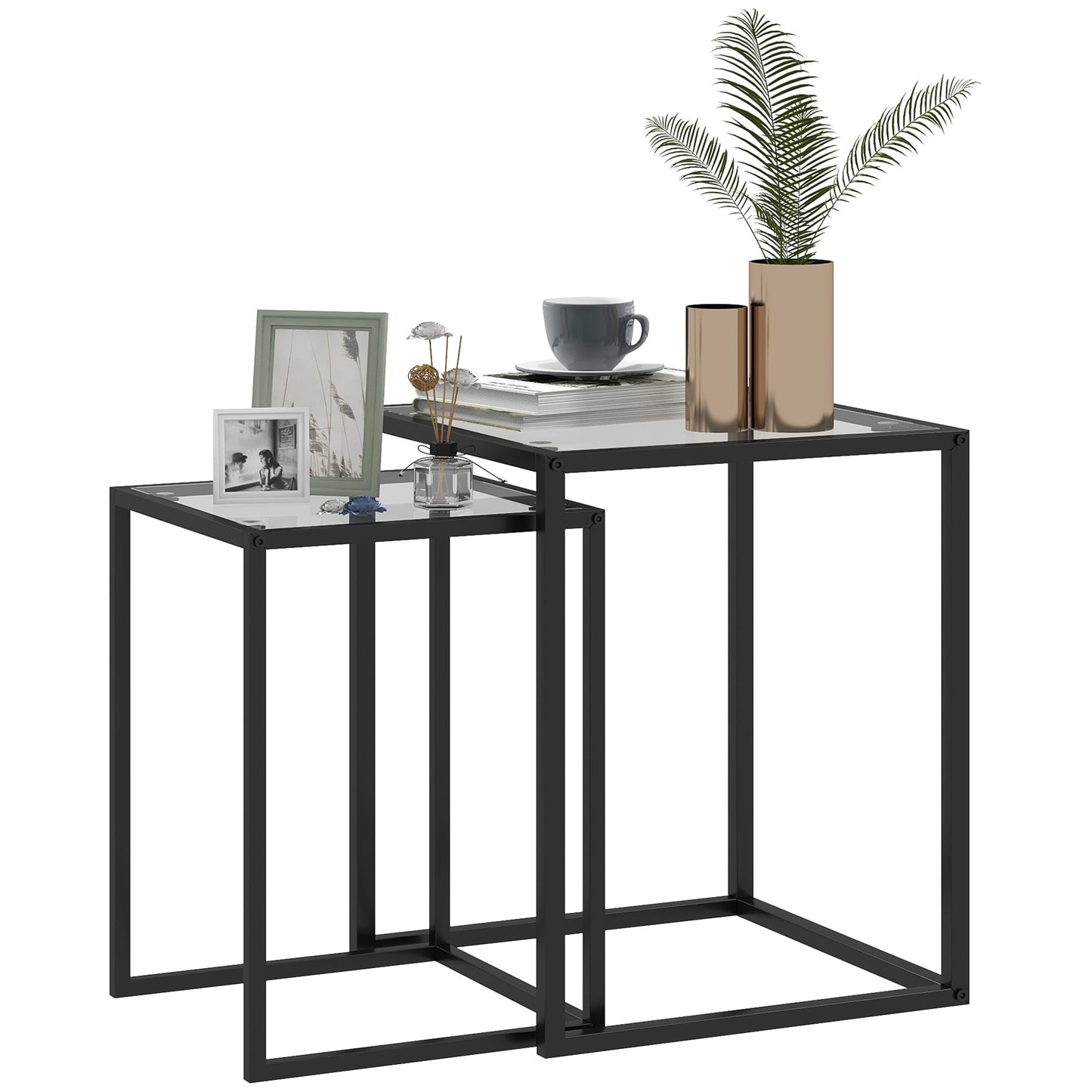CIELO | Set of 2 Modern Black Coffee Tables with Tempered Glass