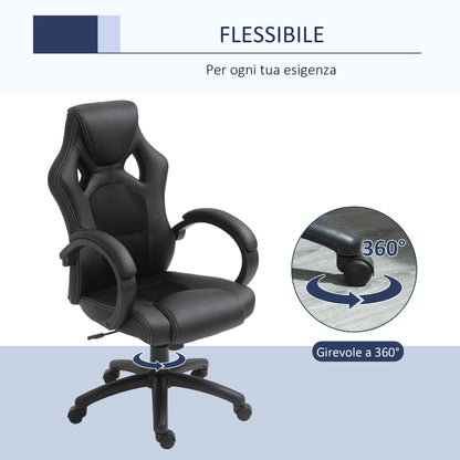 Height Adjustable Gaming Chair, Office Chair with Rocking Function, Swivel and Reclining, 71x61x108-118 cm, Black