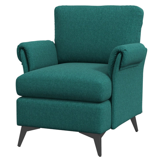 Breathable Linen-Effect Fabric Armchair with Rolled Armrests, 70x73x83 cm, Green