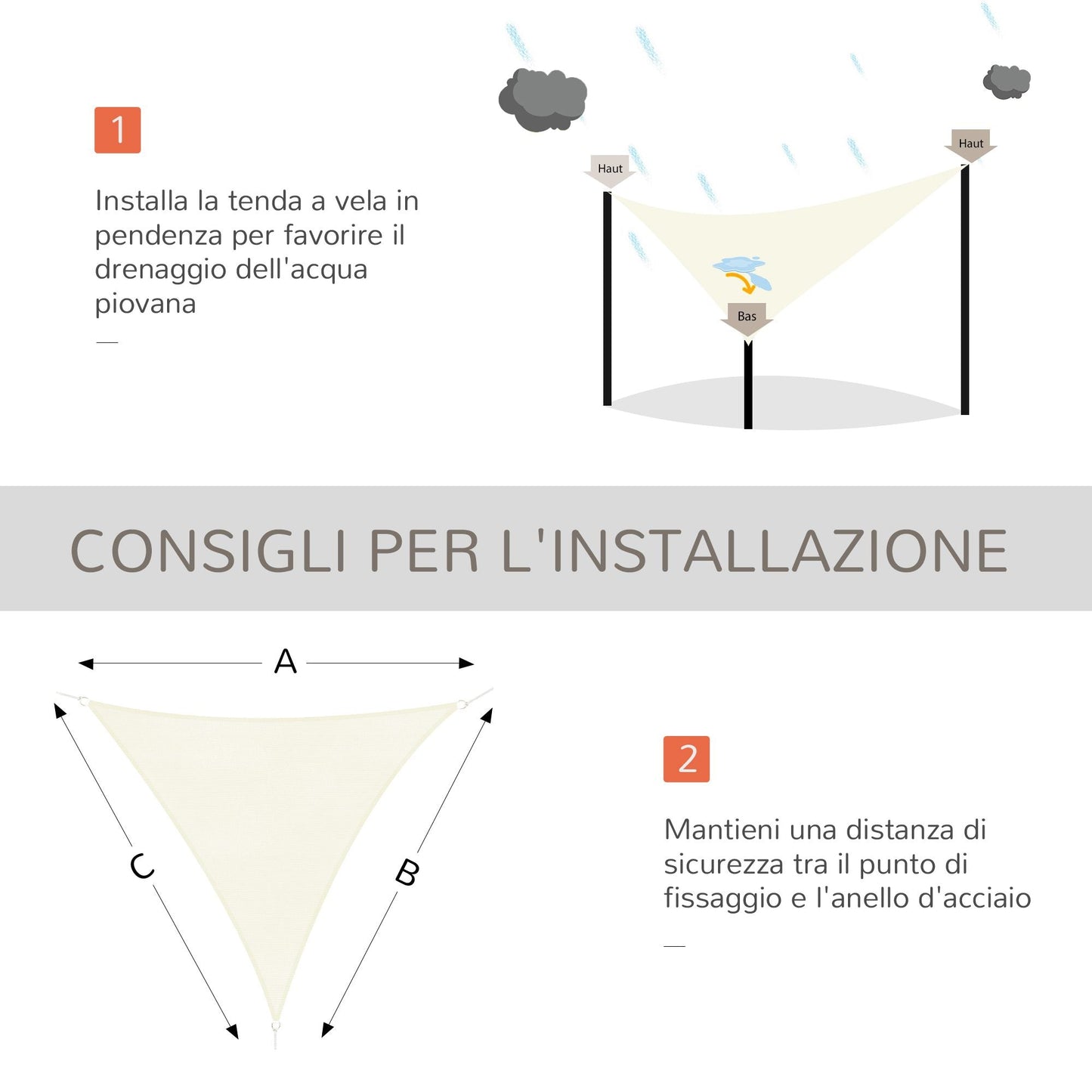 3x3x3m HDPE Triangle Sun Shade Sail for Outdoor Spaces, Cream/Ivory White