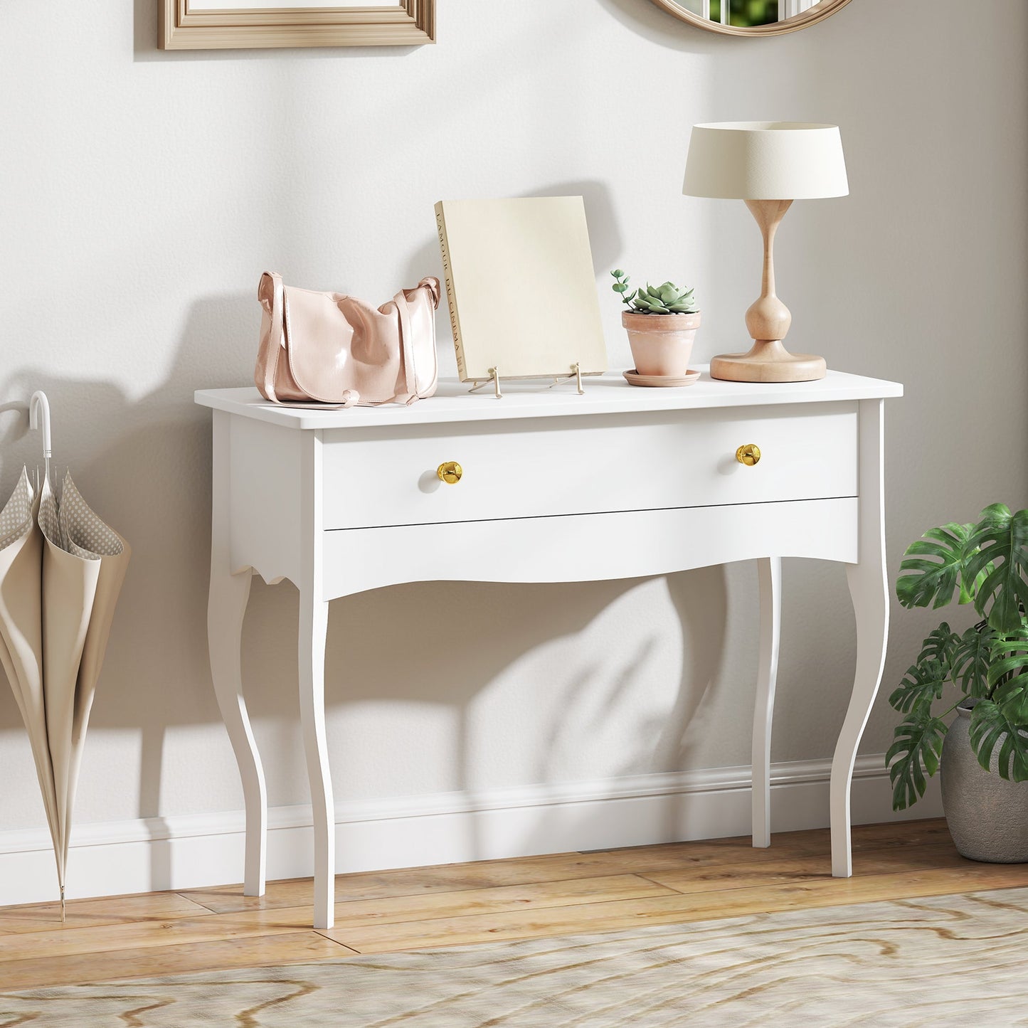 Dressing Table and Console Table for Entrance Hall with Large Wooden Drawer, 100x40x74 cm, White