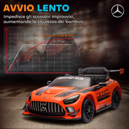 Electric Car for Children 3-8 Years Mercedes-AMG 12V with Remote Control, LED Lights, Transport Wheels, Orange
