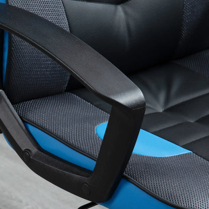 Ergonomic Gaming Chair, Swivel Office Chair with Wheels in Black and Blue PU Leather, Adjustable Height